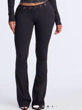 Fashion Nova Black Low Rise Flared Pants with Grommet Waist